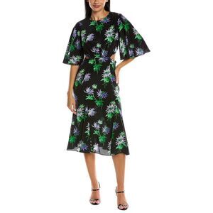 Les Rêveries Womens  Flutter Sleeve Silk Wrap Dress, Black